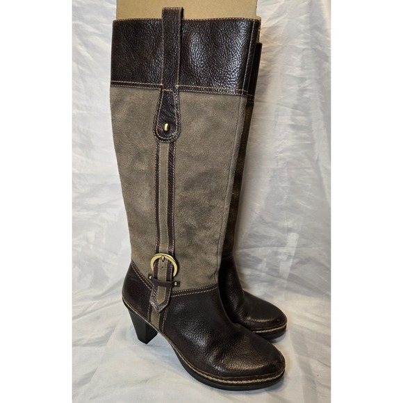 Naturalizer Dandy Knee High Sz 6.5 Comfort Leather Suede Brown Boots 3" heels - Picture 2 of 11